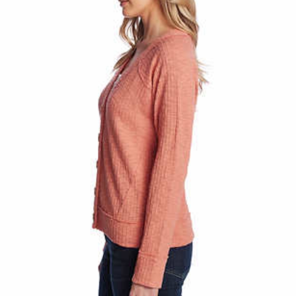 NEW Two by Vince Camuto Cardigan Sweater Slub Knit Pink Coral Textured Ladies S - Picture 4 of 11